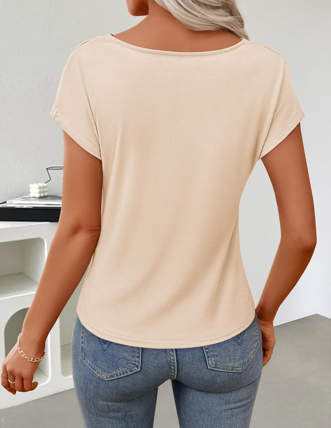 ZESICA Women's Summer Short Sleeve Business Casual Tops 2026 Cowl Neck Knit Shirts Spring Work Dressy Blouses - Image 5