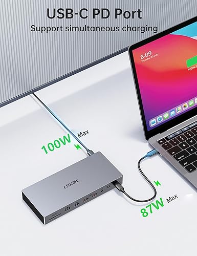 Miniatura 5 de Estación de acoplamiento para laptop con monitor doble, estación de acoplamiento USB C 15 en 1 con puerto de pantalla dual 4K, HDMI, VGA, 100 W PD,