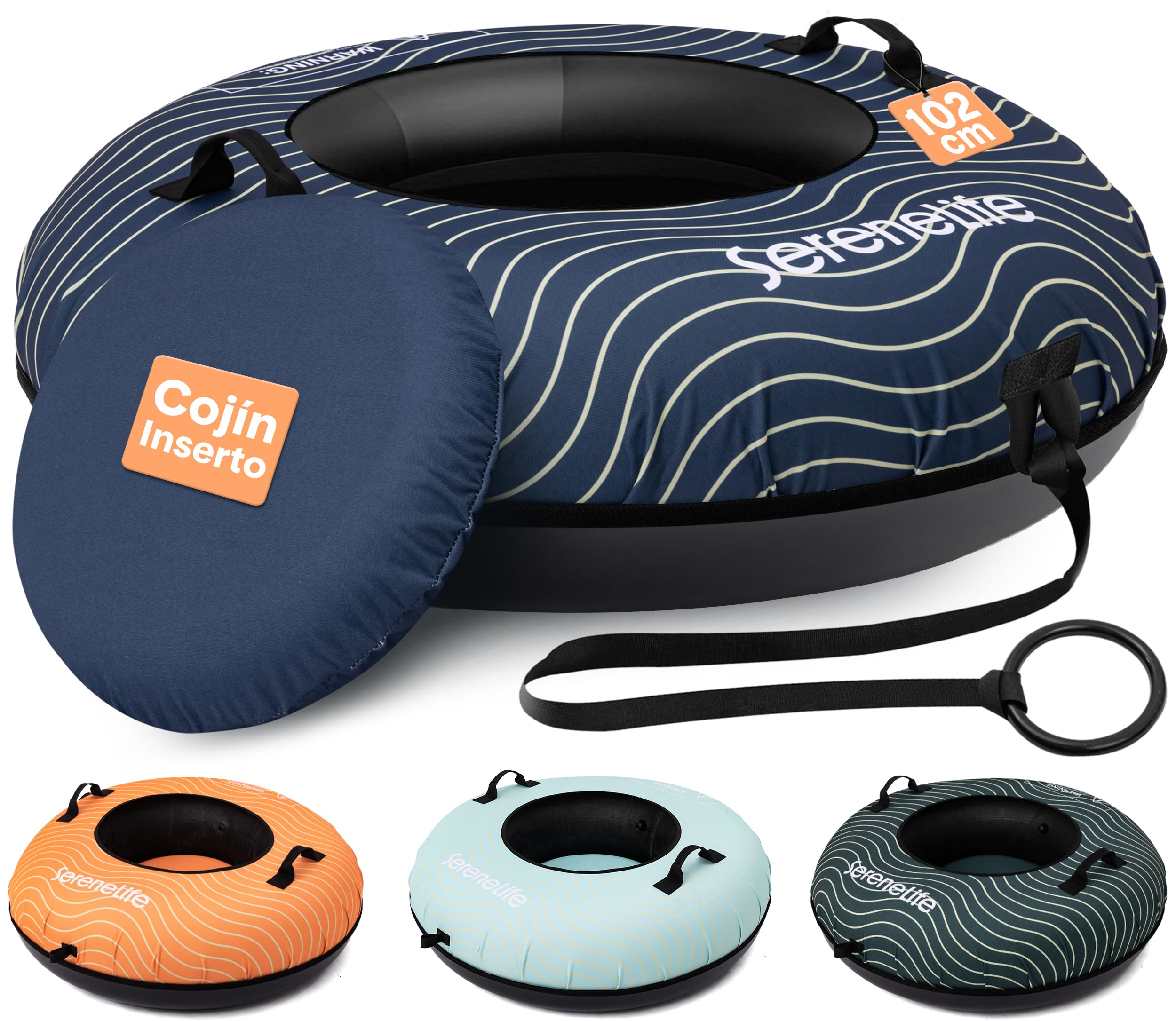 SereneLife Snowtube 102 cm – Aufblasbarer Schlitten mit Zugband & Hartplastikboden für Kinder & Erwachsene Reinforced Boden & Extra-Polsterung - Schnelle Gleitfläche - Winterspaß für 2 Personen