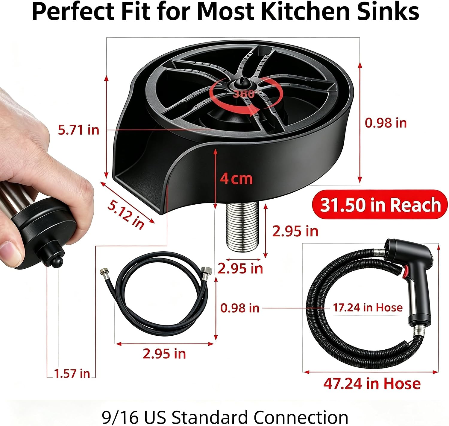 Black Glass Rinser, High Pressure Automatic Cup Washer for Bar Sink