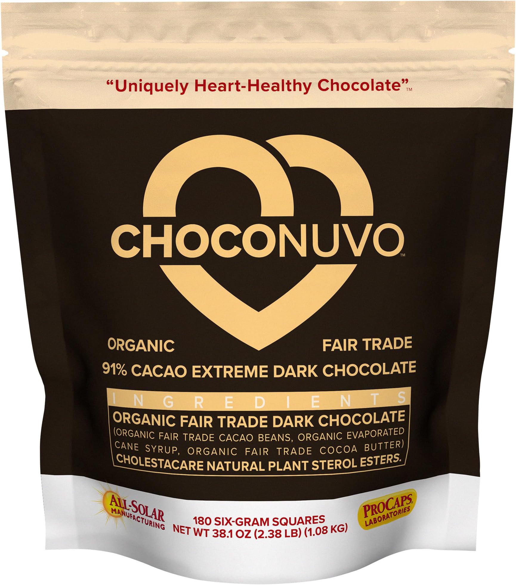 ANDREW LESSMAN ChocoNuvo 91% Cacao 180 Pieces - Organic Fair Trade Extreme Dark Chocolate. Beneficial Plant Sterols to Promote Healthy Cholesterol Balance. 26 Calorie Squares, Low Fat, Low Sugar