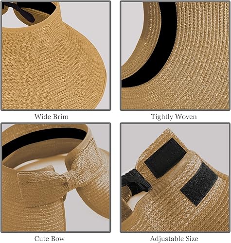 Miniatura 4 de DOOVID Sombreros de paja de verano para mujer, sombrero de ala ancha, protección UV, visera plegable, sombrero de playa para mujer