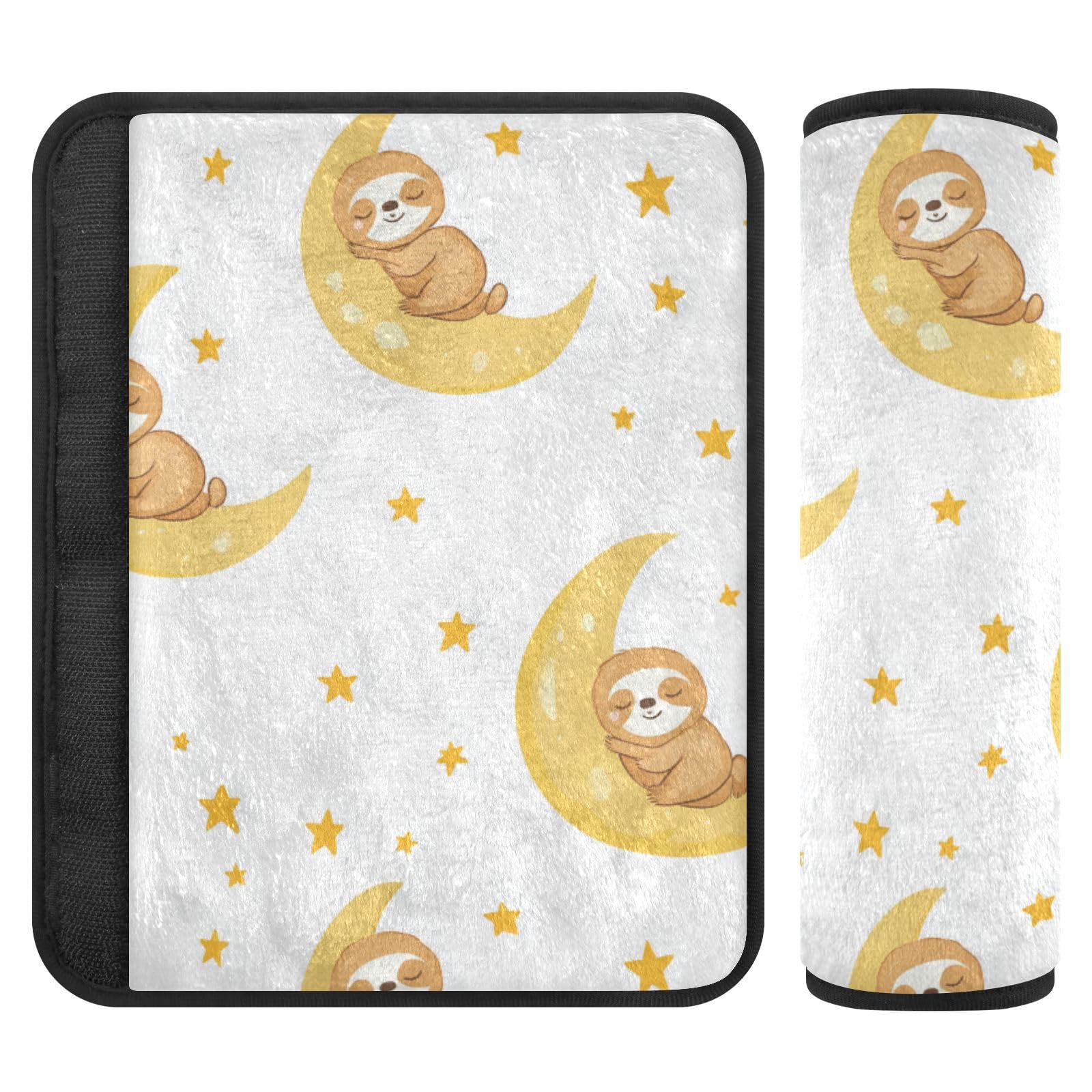 Seat Belt Covers 2 Pack Cute Sloths Sleeping Car Seat Strap Covers Super Soft Moon Yellow Car Seat Neck Cover for Boys Girls Adults Babies M