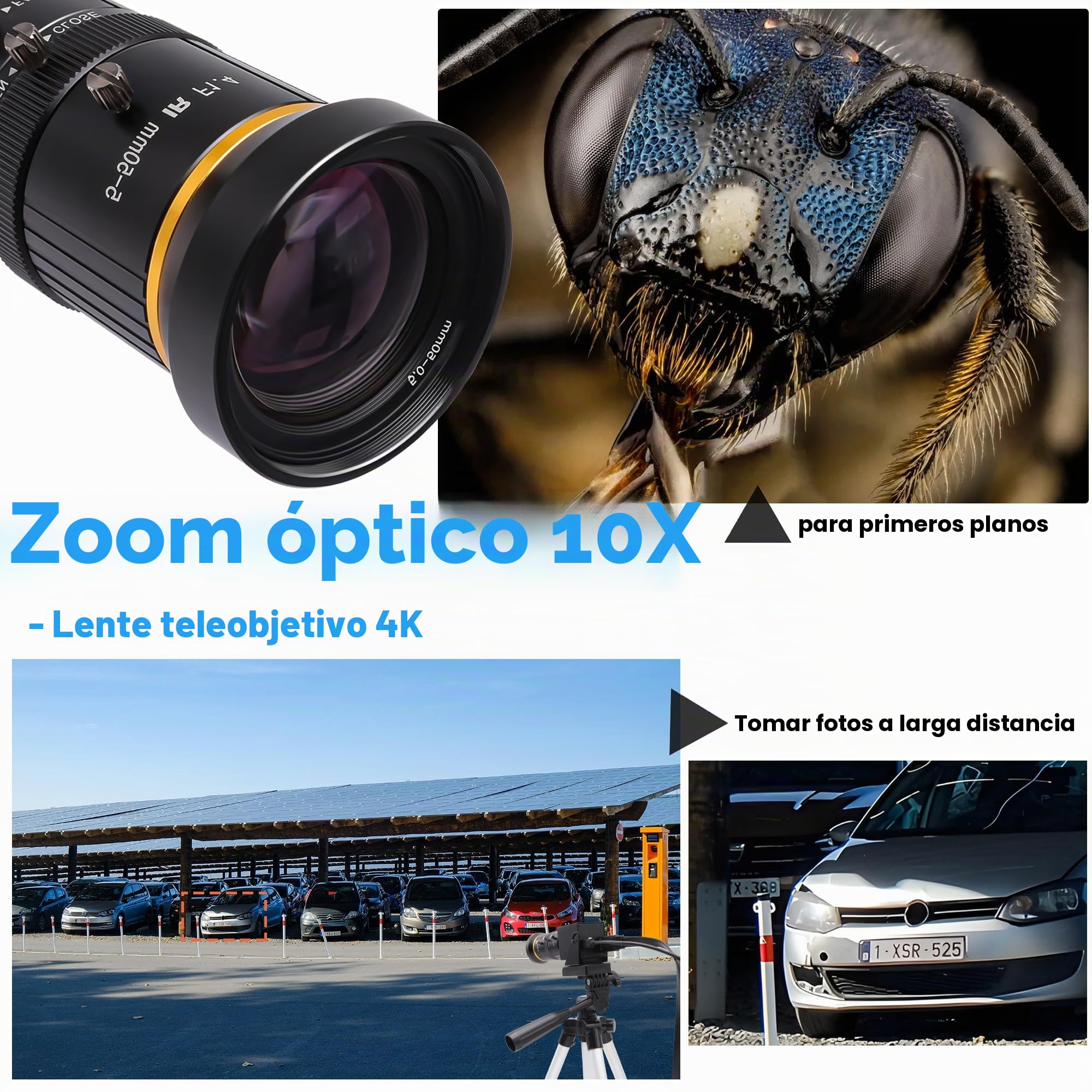 SVPRO Cámara USB de 5 MP 30 FPS con lente teleobjetivo de 5 a 50 mm, zoom óptico de 10X, cámara web de enfoque manual para macro y larga distancia, cámara de computadora con poca luz con sensor IMX335