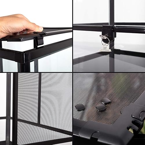 Miniatura 6 de REPTI ZOO Terrario alto de vidrio para reptiles de 24 x 18 x 36 pulgadas, puerta de doble bisagra con ventilación de pantalla, terrario de reptil de