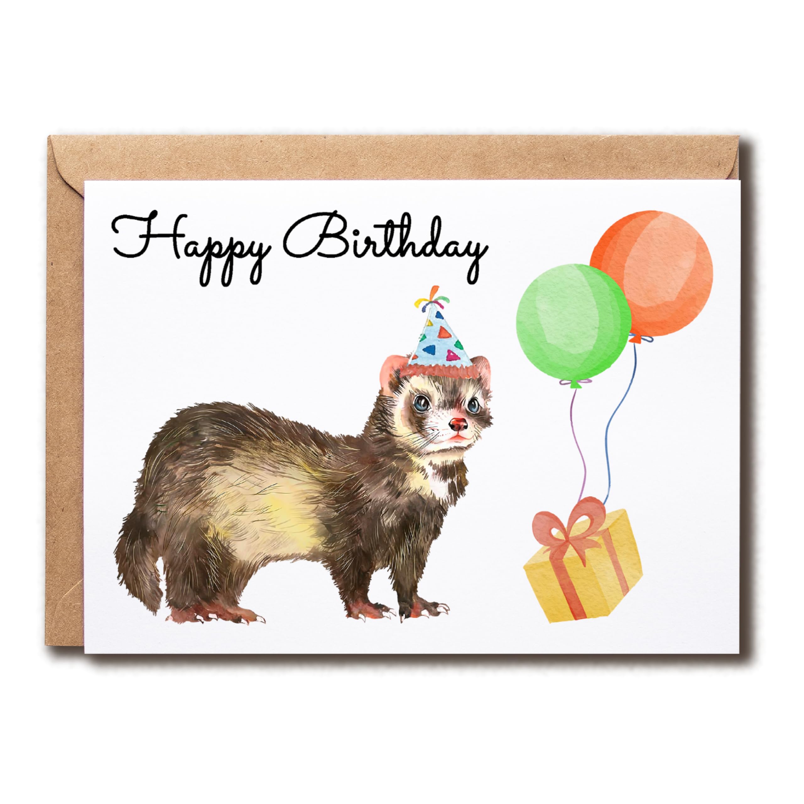 SNMDesigns Cute Ferret Card - Humor Birthday Greeting - Congrats Ferret Card - Blank Inside Ferret Card - Birthday Wish Ferret Card