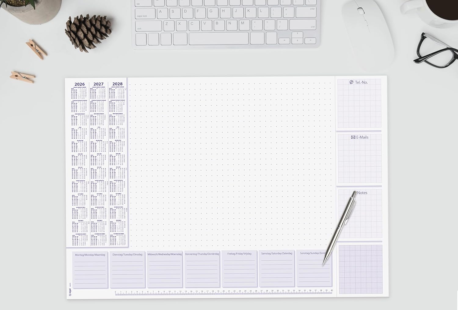 SIGEL H6355 Paper Desk pad- Weekly Planner - Lilac - Approx. A2-2026/2027/2028 - DE/EN/NL - 30 Sheets - FSC-Certified - Pack of 5