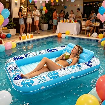 Inflatable Tanning Pool Lounger Float For Adults With Pillow & Cup Holder,
