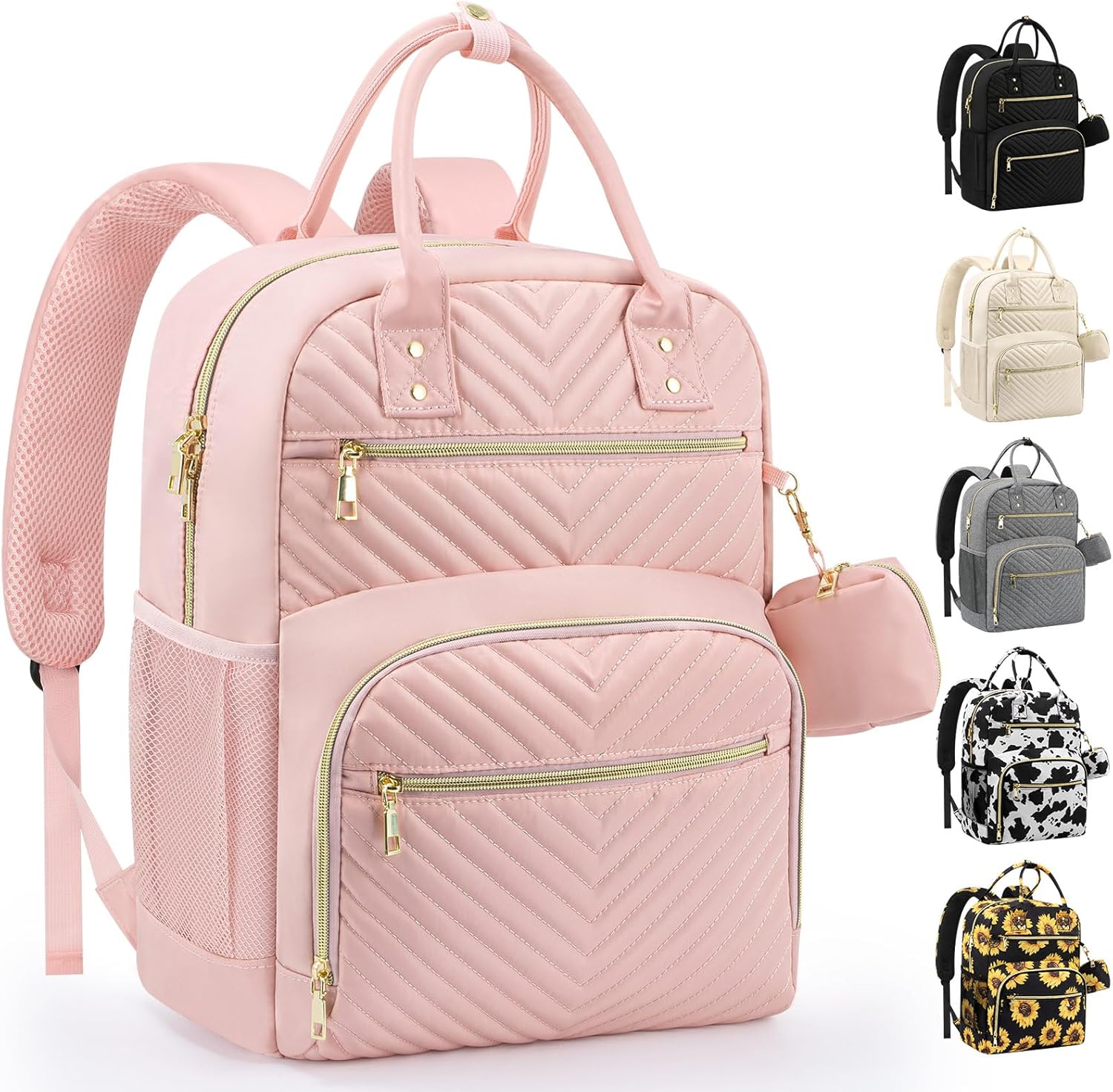 Pritent Diaper Bag Backpack,Baby Essentials Diapers Bag with Pacifier Case,Multipurpose Stylish Large Capacity Travel Backpack for Baby Girl/Boy(M-Pink)