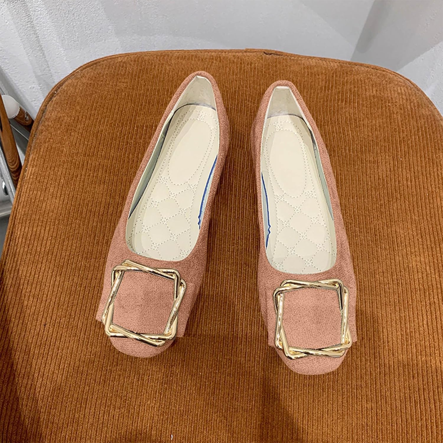 Women's Metal Decor Square Toe Flats Slip on Dress Flat Shoes Suede Comfort Lightweight Ballet Shoe for Business Casual Wear to Work - Image 2