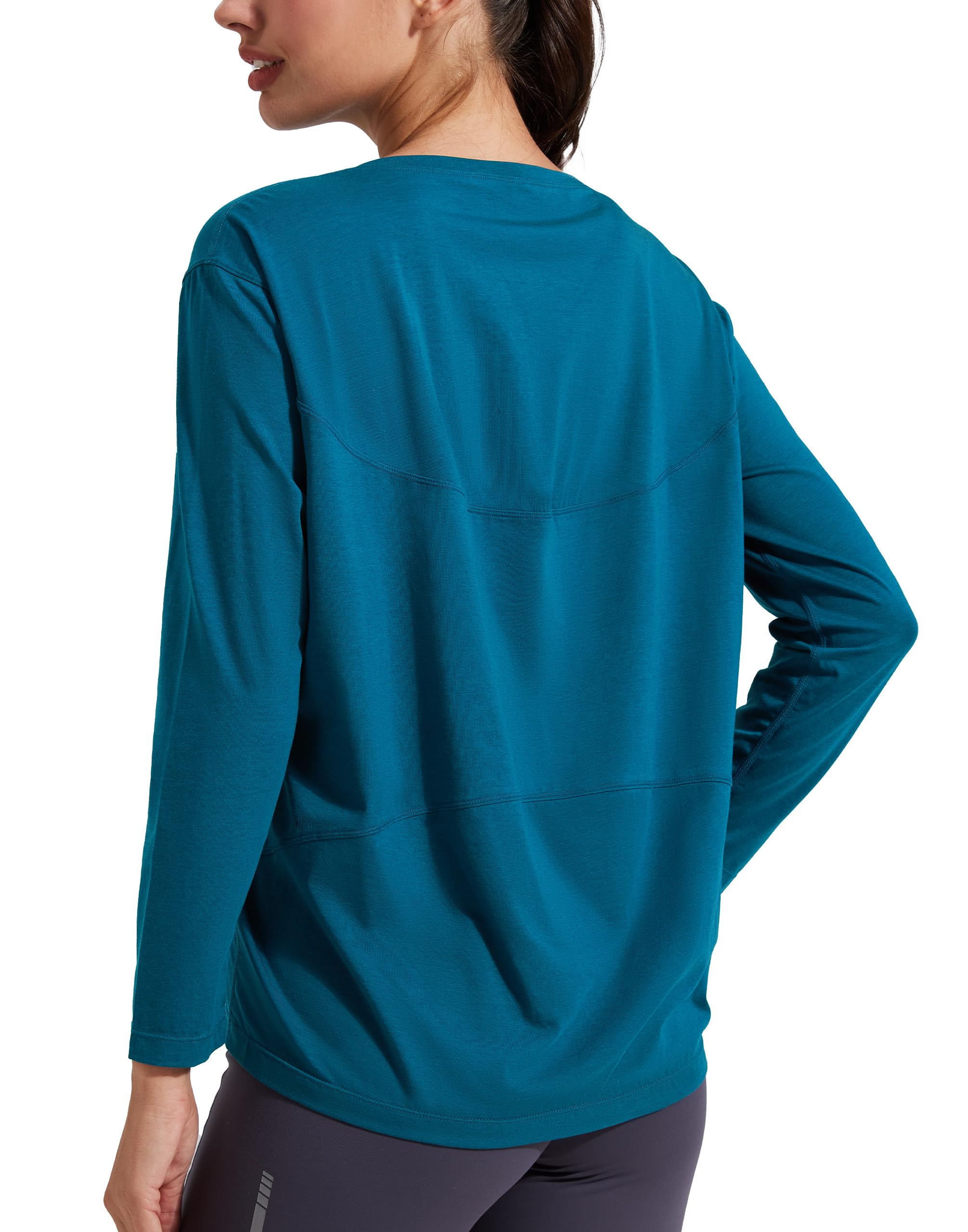 Pioneer Camp Women's Bamboo Viscose Long Sleeve Workout Shirts Back Loose Fit Boat Neck Yoga Athletic T-Shirts Casual Tops