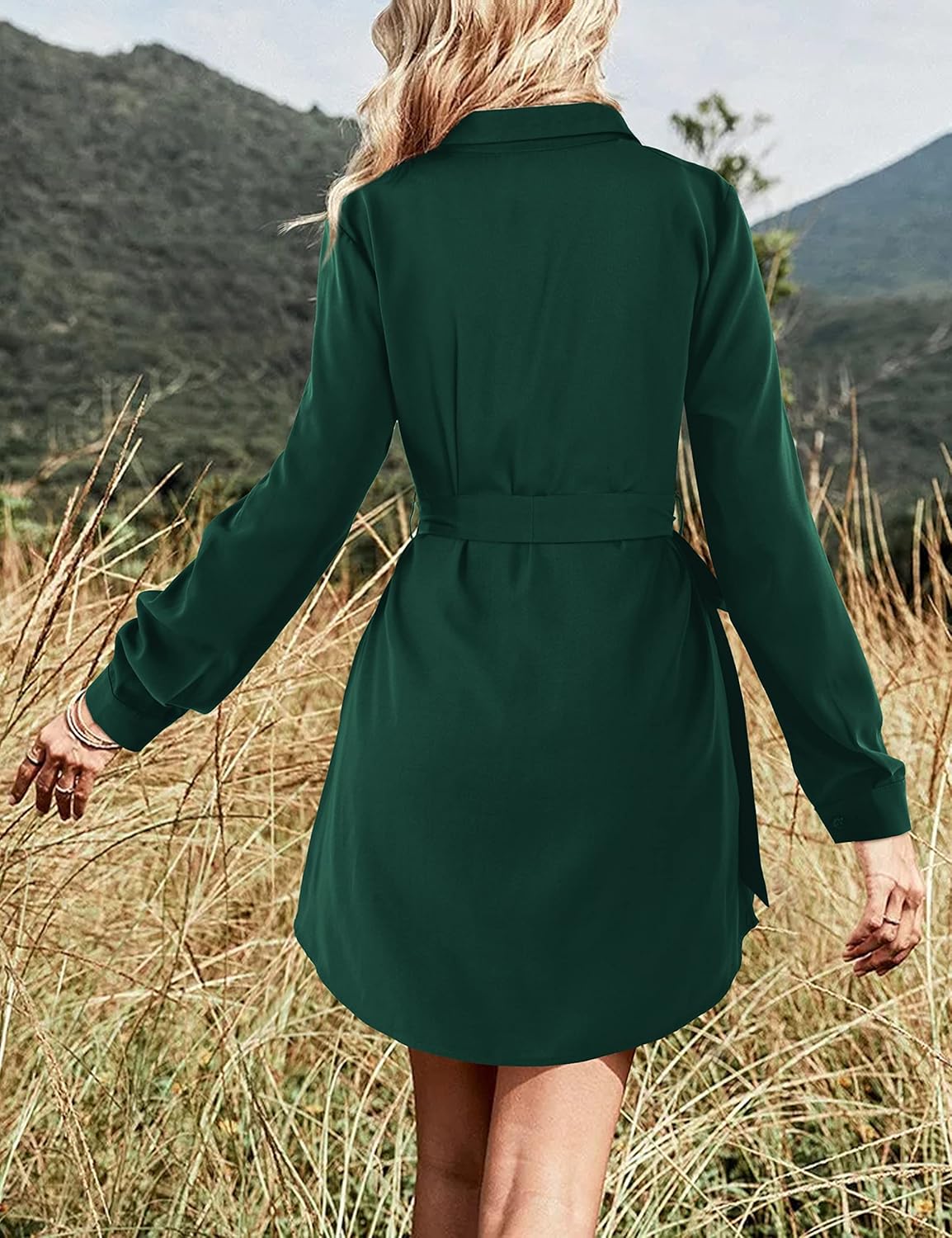 Amoretu Womens Shirt Dresses Long Sleeve Button up Work Dress with Pockets - Image 3