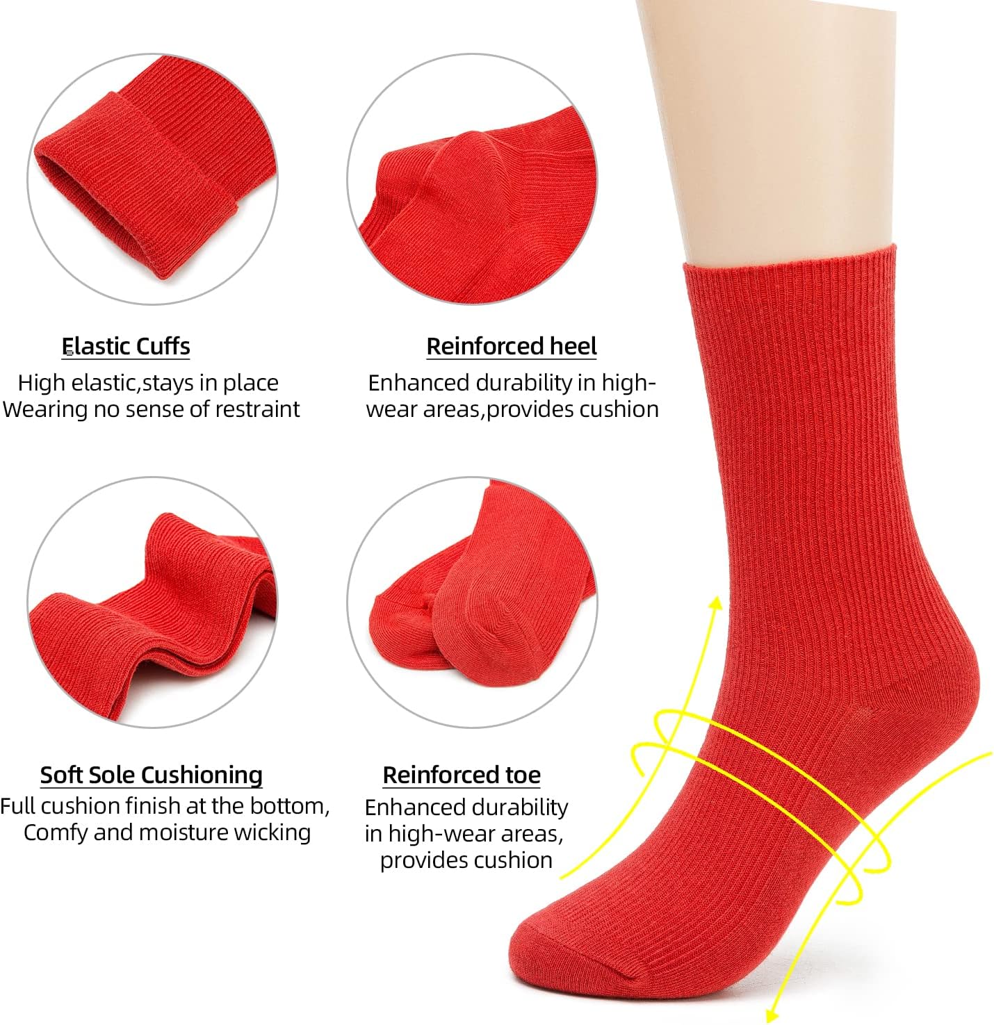 Womens Colorful Basic Sock -Unique Knit Cotton Crew Socks 3 Pack - Image 4