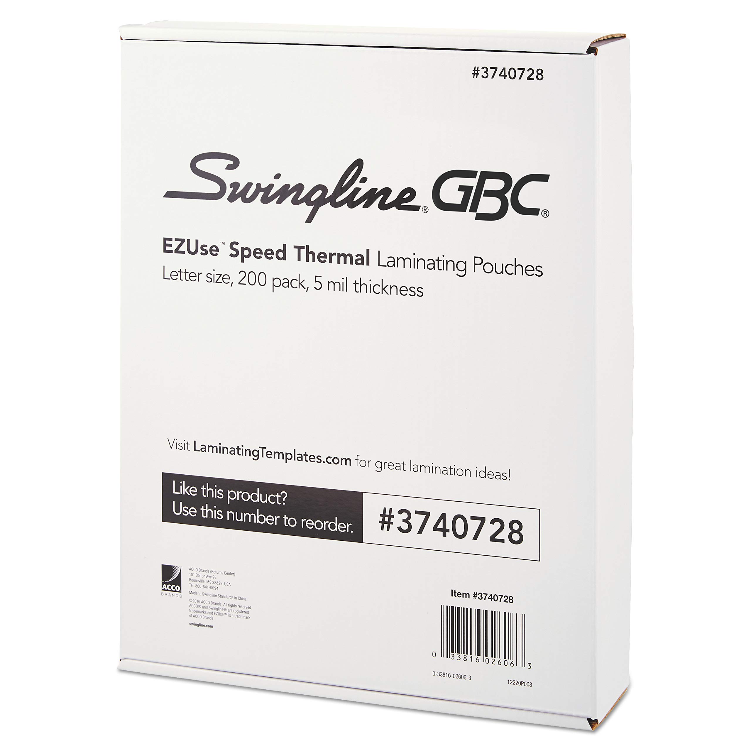 GBC Laminating Sheets, Thermal Laminating Pouches, Letter Size, 5 Mil, Speed Format, EZUse, 200 Pack (3740728)