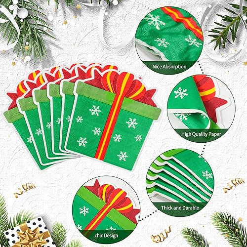 Miniatura 4 de 200 servilletas de Navidad a granel de Santa Claus para cóctel, servilletas desechables de pan de jengibre, bola de alegría, servilletas de papel de