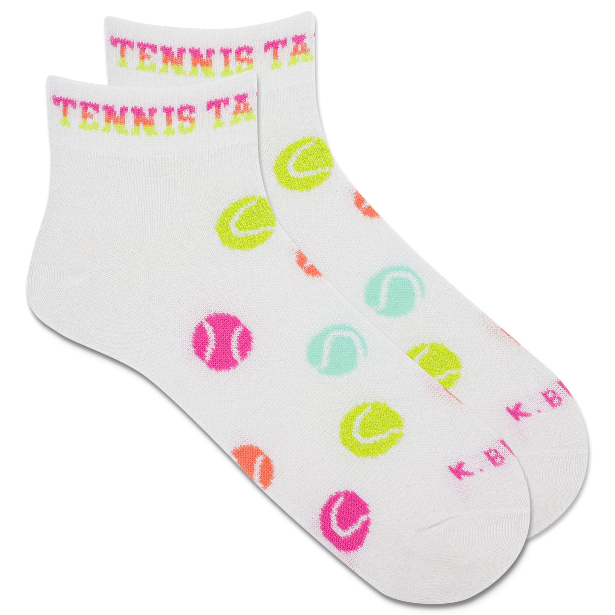 K. Bell Socks Damskie skarpetki do kostki, piłki tenisowe (białe), 3,5-42, Tenis bierze piłki (biały), 36.5-43 EU