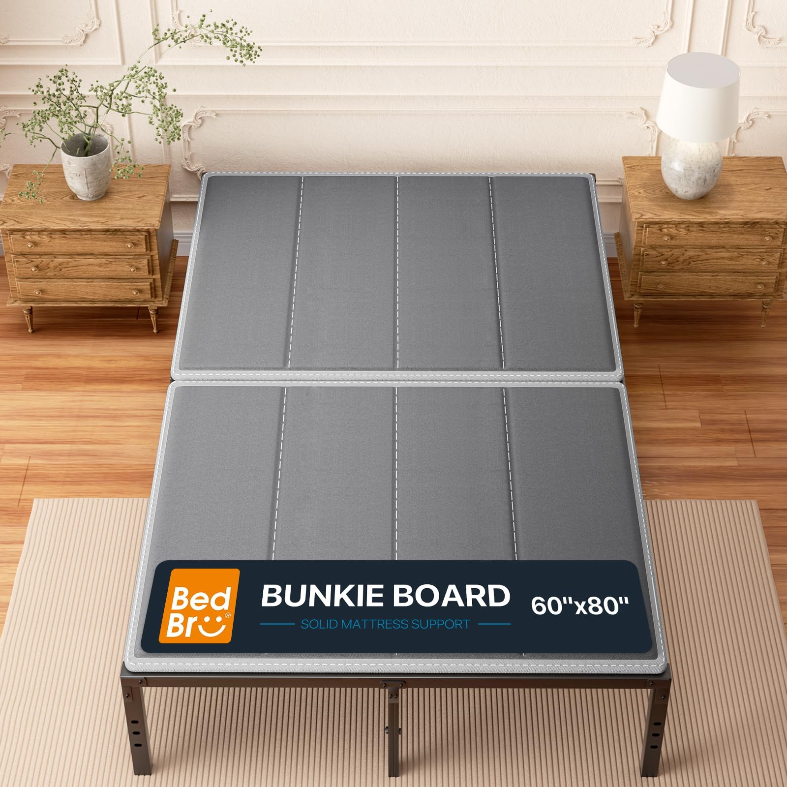 BedBro Bunkie Board 퀸 10mm (60" x 80") - 그레이 매트리스 밑 지지대, 처짐 방지 및 소음 방지, 플랫폼 및 슬레이트 베드. 금속 프레임용 통기성 로우 프로파일 침대 보드