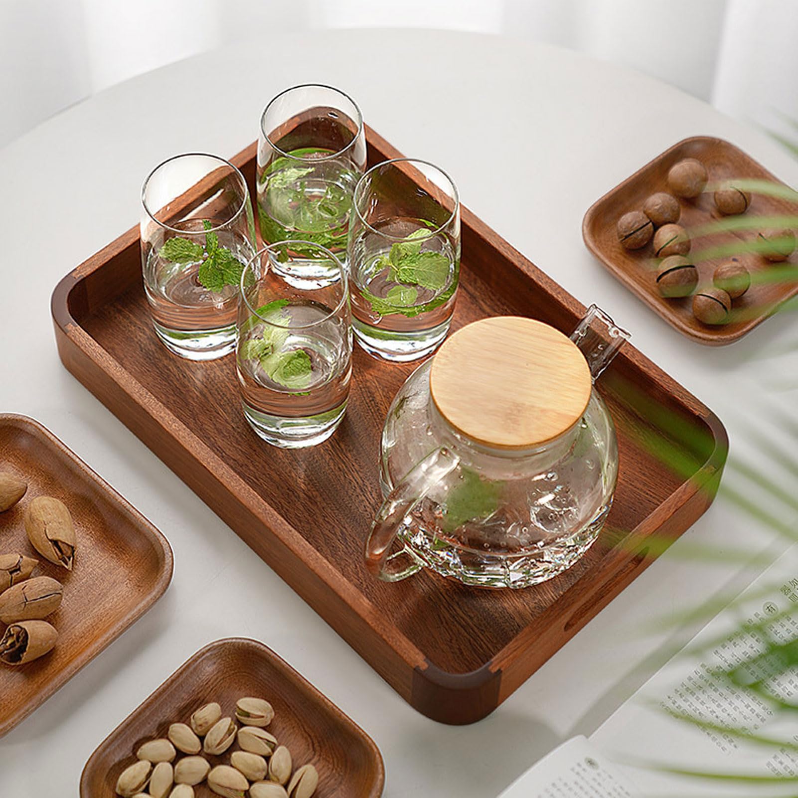HUHJYUGE Bandeja Madera Rectangular, Bandeja para El Desayuno, Bandeja de Madera con Asas y Borde Elevado, para Servir Alimentos, Café, Té, Frutas y Comidas (40x27cm)