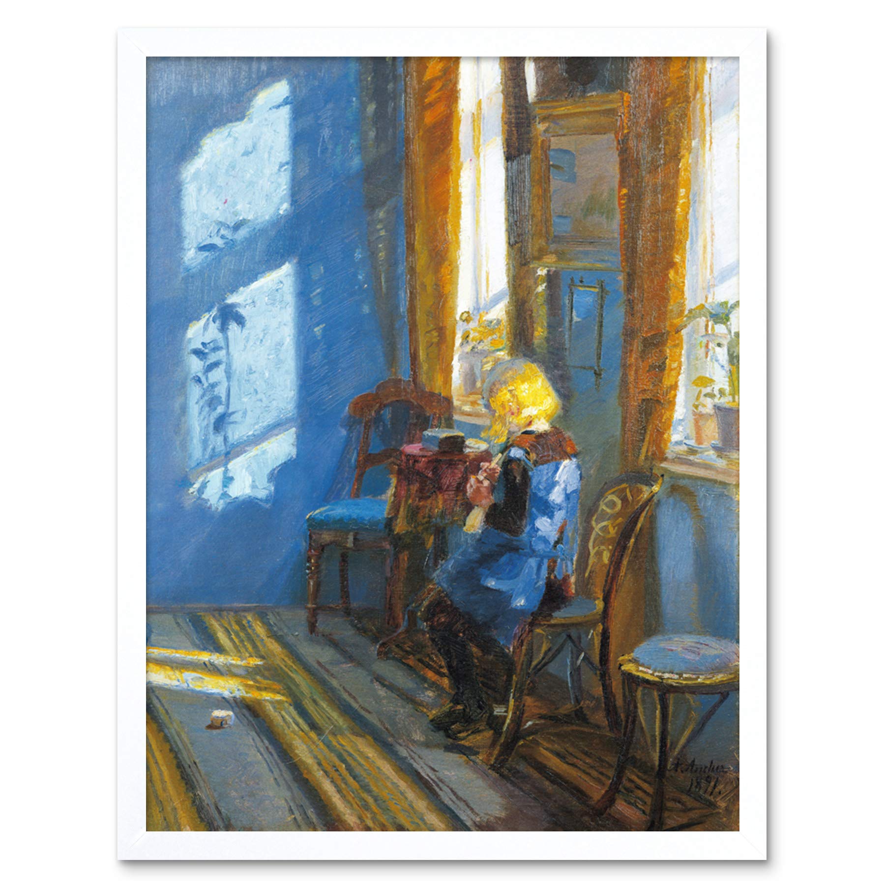 Anna Ancher Sunlight In The Blue Room Art Print Framed Poster Wall Decor 12x16 inch