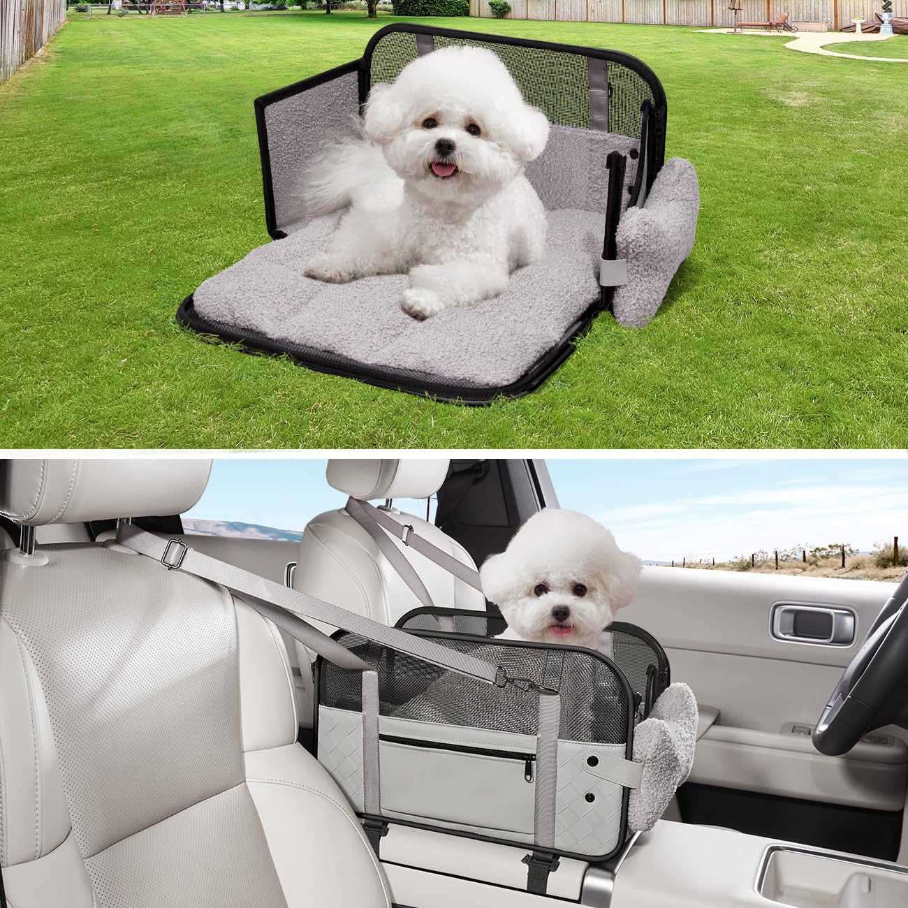 Pet Expansions Backloke per cani e gatti con apertura frontale a rete per finestre, portatile ed espandibile, borsa per il trasporto pieghevole (grigio)