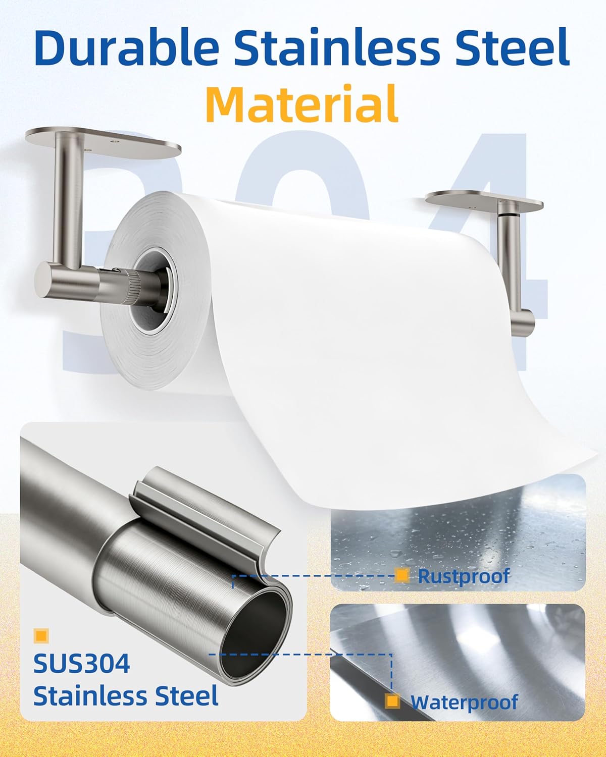 RUACQ Paper Towel Holder Under Cabinet, One Hand Tearing Paper Towel Holder with Damping Effect, Wall Mount & Adhesive Stainless Steel Paper Roll Holder for Kitchen Bathroom (Brushed Nickel)