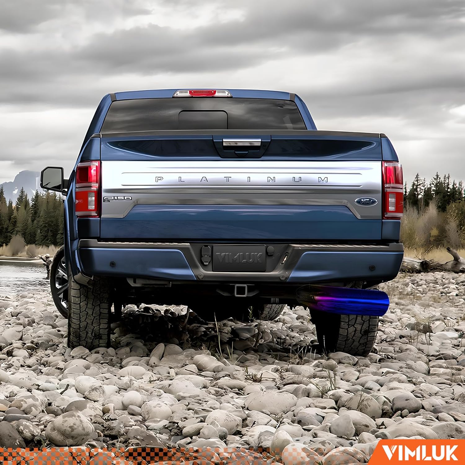 4" to 6" Blue Flame Diesel Exhaust Elbow Tip, 23" Long Turndown Tip with Clamp, Heat Treated Chromed Steel, for Trucks & Heavy-Duty Vehicles with 4" Outer Diameter Pipe(VK-TIP4"-6" BLUE CLAMP)