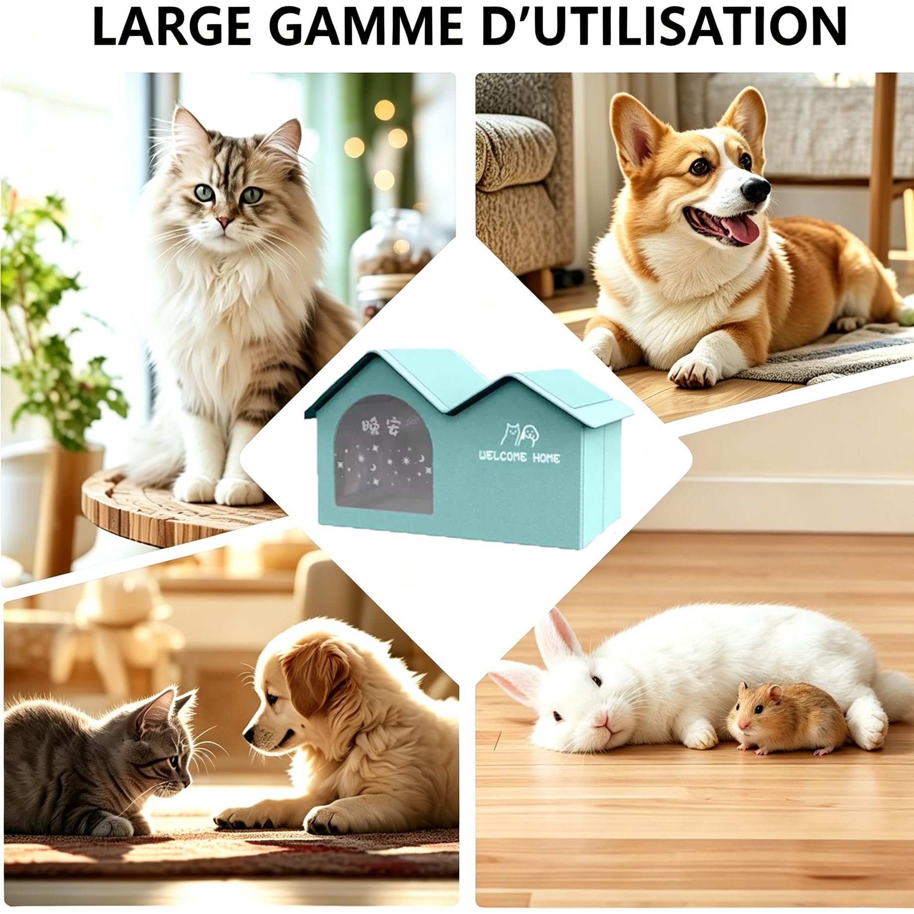 Maison pour Chat et Chien Tout‑Saison pour extérieur imperméable avec Tapis Auto‑réchauffant pour l’Hiver, Blocs réfrigérants pour l’été et Porte, Niche Isotherme Pliable Anti‑morsures pour intérieur