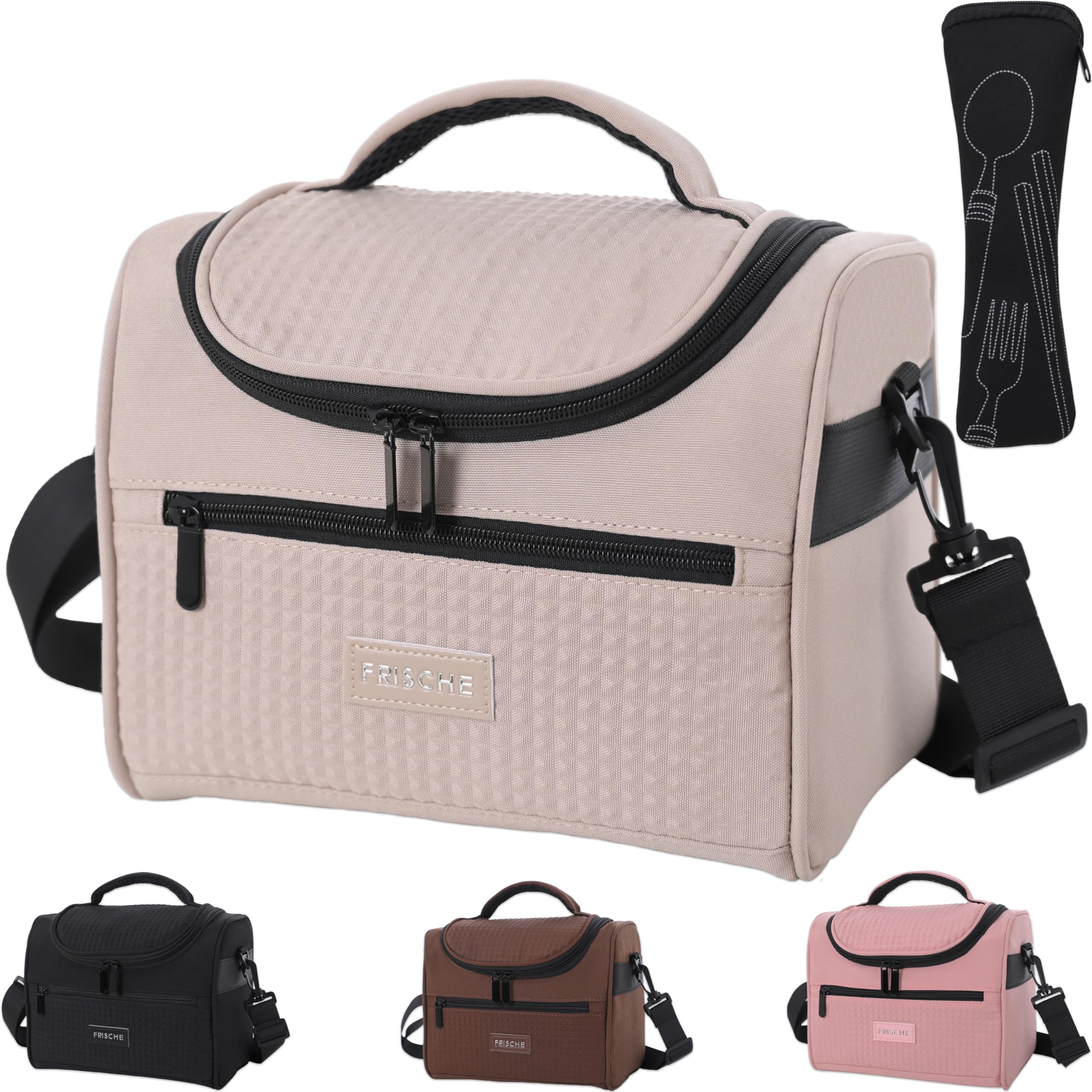 LSHYSMA Insulated Lunch Bags for Women and Men,8.5L Lunch Cool Tote Bag for Adults Work,Waterproof Thermal Cooler Pack Lunch Bag for Girls Ladies Office School Travel Picnic Camping BBQ Beach (Khaki)