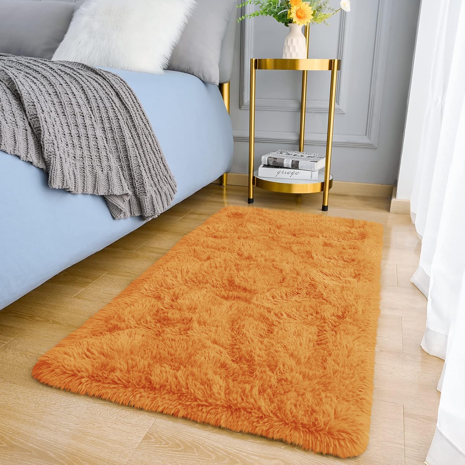 MOONLIGHT20015 Rugs Living Room – Fluffy Ochre Area Rugs for Bedroom – Super Soft Small Thick Shaggy Pile Non Slip Non-Shedding Rug – Plush Carpet for Dining Room, 50cm x 80cm — image 1