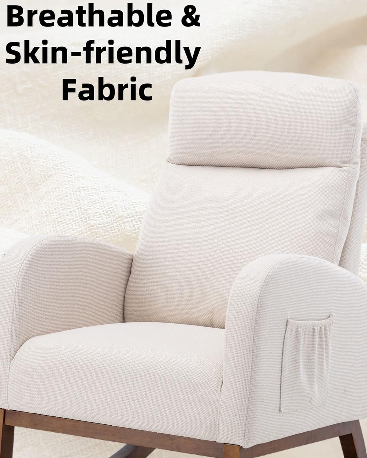 Rocking Accent Chair for Nursery, Upholstered Glider Nursery Chair with Breathable Fabric for Bedroom, Living Room, Beige