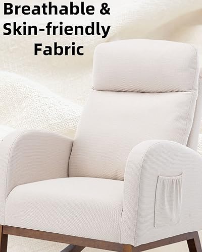 Miniatura 4 de Silla mecedora para guardería, silla tapizada para guardería con tela transpirable para dormitorio, sala de estar, color beige
