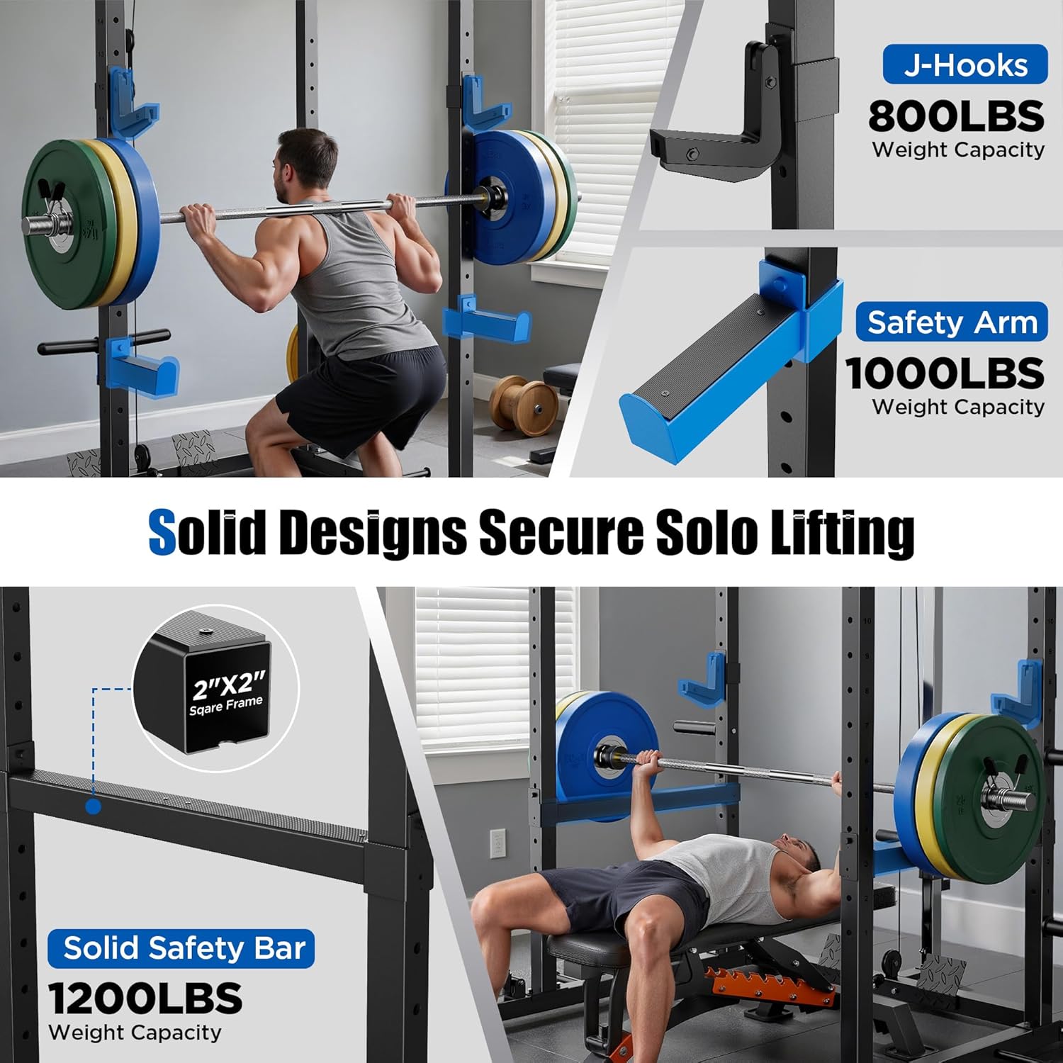 SPORTSROYALS Power Rack, Multi-Functional Power Cage, Squat Rack with Pulley System & LAT Pull Down, Workout Cage with J Hooks for Home Gym