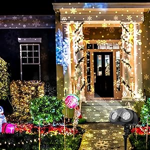 Dual-Head Christmas Outdoor Snowflake Projector Light, IP65 Waterproof, 180 Rotation, Large Scale Projection, Ideal Christmas Light Porjector for Yard, House,Indoor, Wall & Window Decor