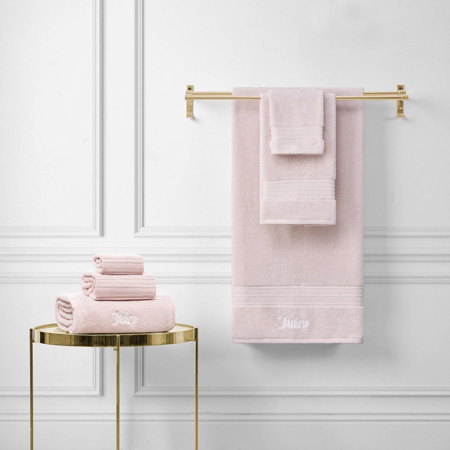 Juicy Couture Alyssa Luxurious 6 Piece Bath Towel Set - (2) Bath Towels, (2) Hand Towels, and (2) Washcloths - Pink Premium Bathroom Towel Set