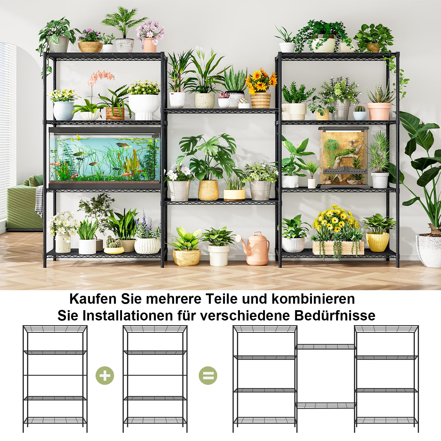 KZOBYD Unità di stoccaggio con 5 ripiani regolabili in altezza, portata 500 kg, scaffale in metallo, 5 ripiani, scaffale per carichi pesanti, scaffalatura in metallo, scaffale da cucina, garage (nero,