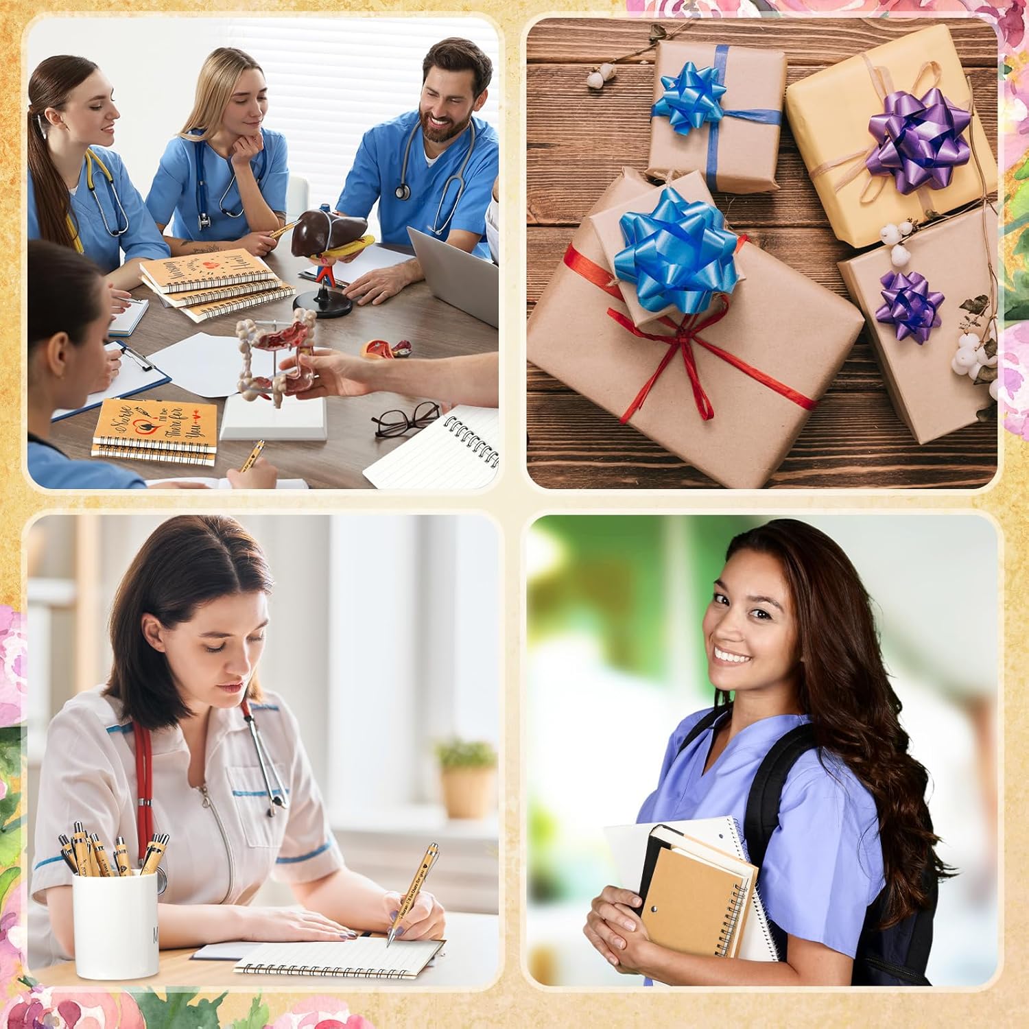 Yeaqee 100 Pcs Employee Appreciation Gifts and Church Christian Gifts Set Include 50 Pcs Spiral Notebooks 50 Pcs Employee Bible Pens for Adults Party Favors(Nurse)