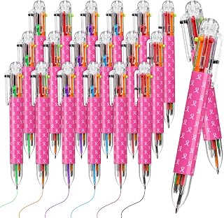 20 Pcs 6 in 1 Multicolor Breast Cancer Pens Breast Cancer Awareness Accessory Pink Ballpoint Pens Bulk for Women Pink Ribbon Gifts Party Favors for Nurse Office Fundraise Public Events Charity Supply