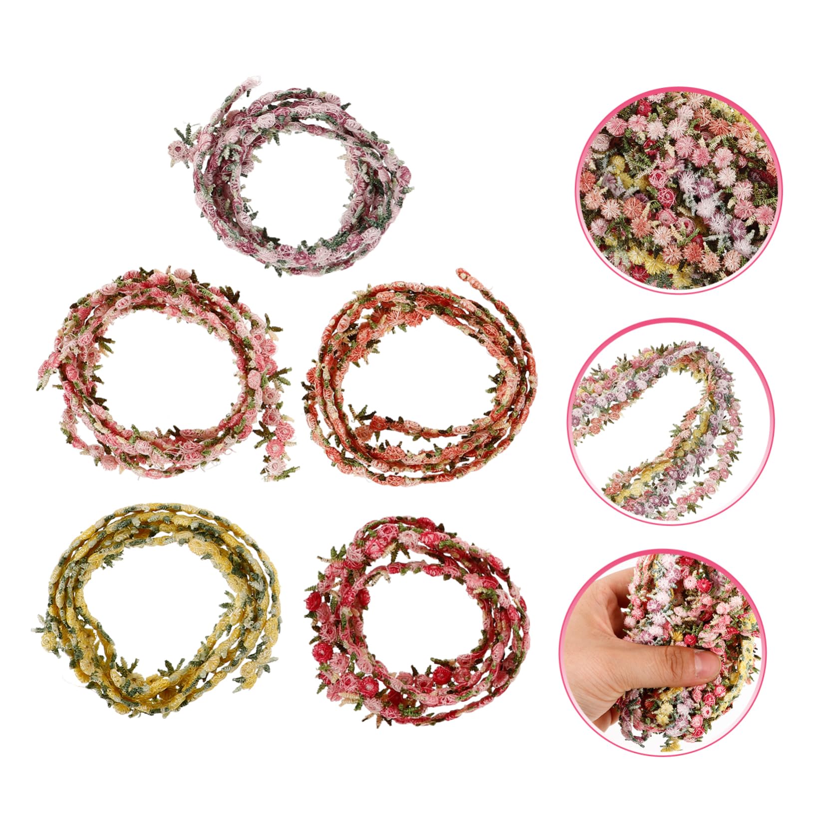 HOMSFOU 5 Set Nastro Cucito A Mano Bordo Cucito Arredamento Pizzo Frangia Rifiniture Resistenti All'usura Rifinitura Del Bordo Del Copricapo Filato Di Poliestere 5 * 5