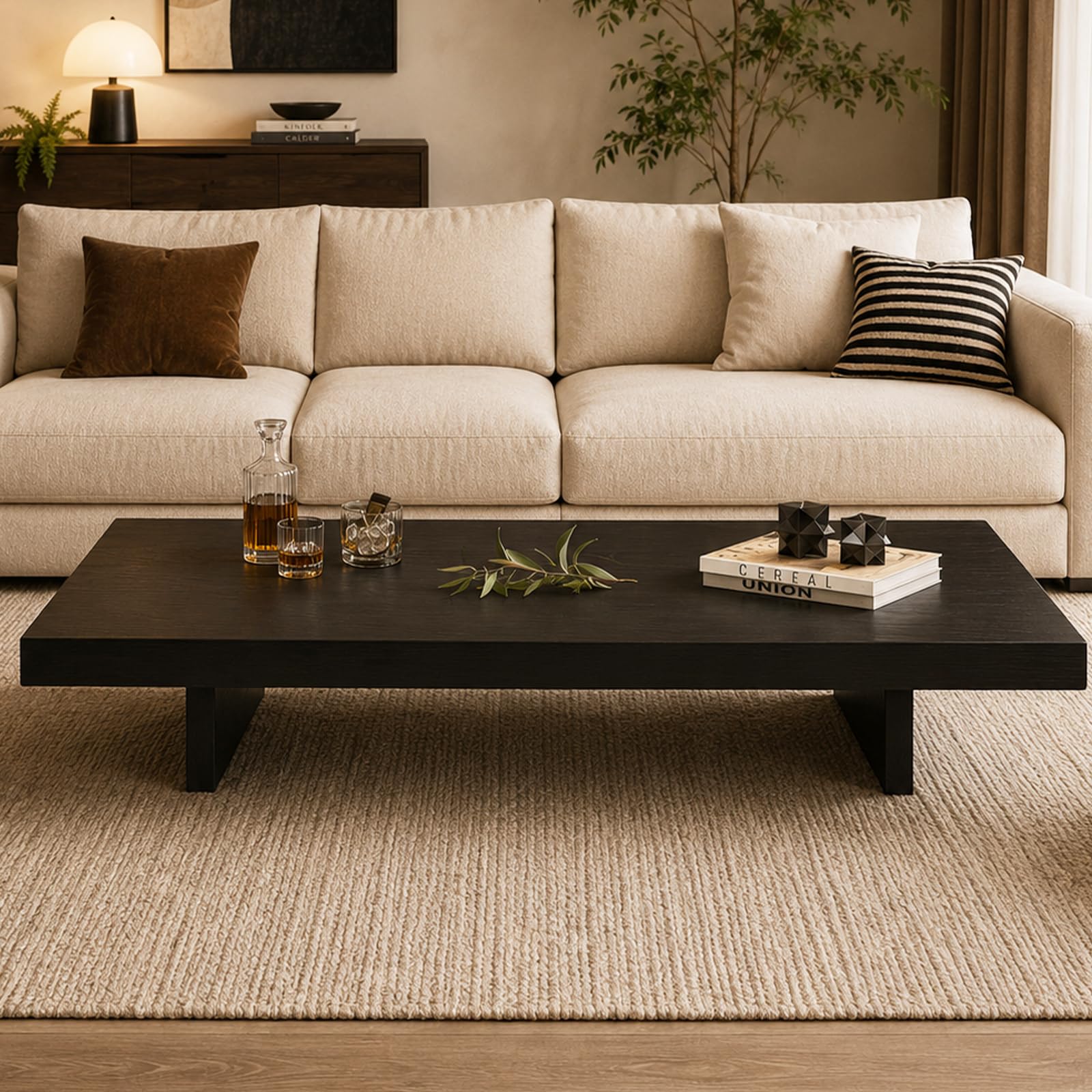 Table basse noyer noir massif avec plateau haut de gamme 5cm