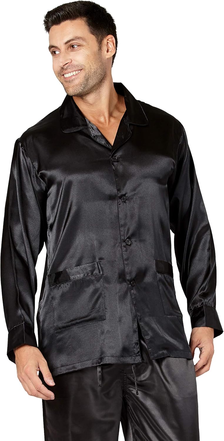 Intimo Men's Satin Pajama Sleep Top with Pockets