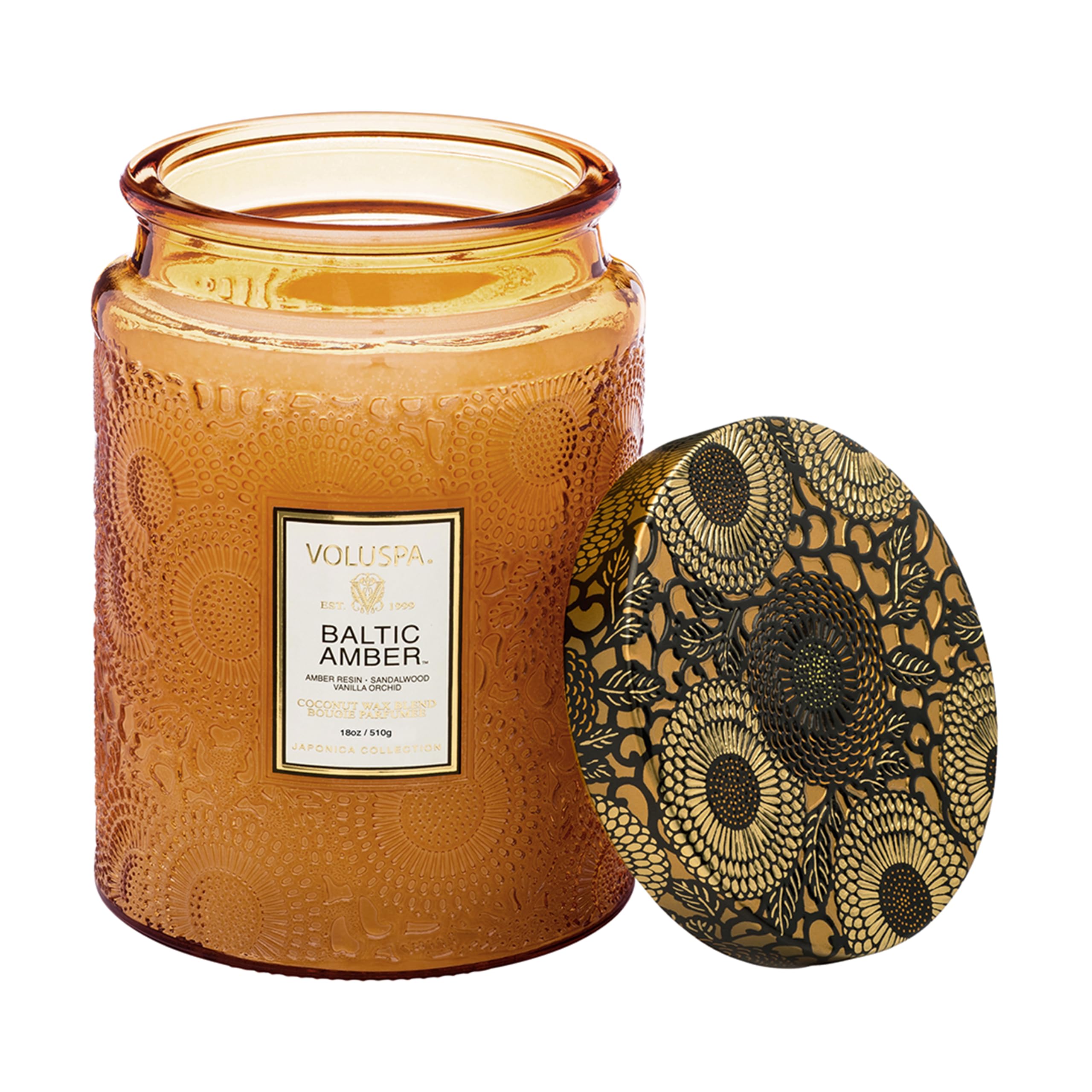 Voluspa Baltic Amber Large Scented Candle Jar 18 Oz, 100 Hr Burn