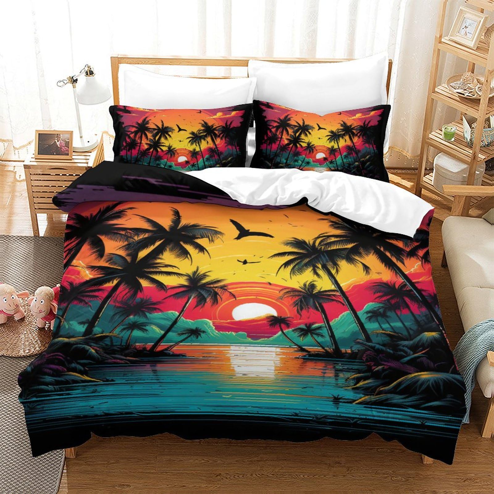 Housse de couette 140x200cm 3D beaux paysages parure de lit en fibres ultra-fines avec taies