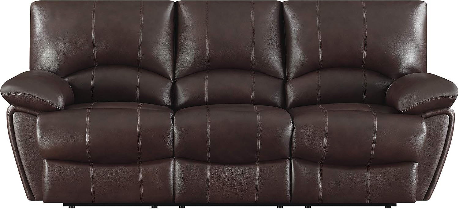 Coaster Clifford Casual Dark Brown Faux Leather Upholstered Double Reclining Sofa (CO-600281), 39" L x 88" W x 38" H
