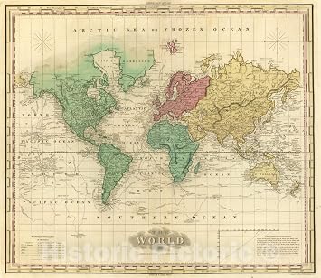 World on Mercator Projection - 1833 Historical Map Print by Henry Tanner - 24in x 20in