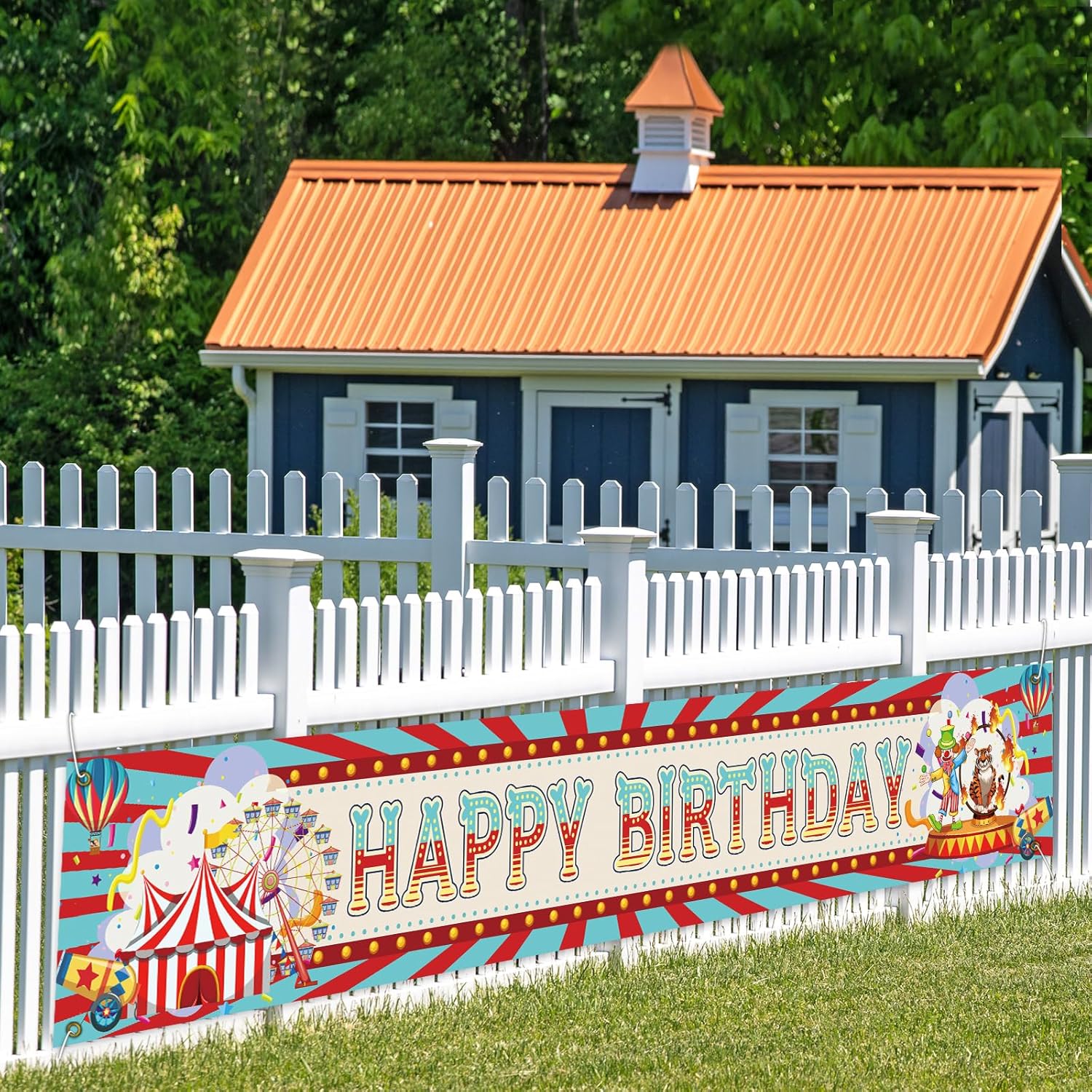 Circus Theme Happy Birthday Banner,Carnival Circus Theme Party Decorations,Circus Games Decoration for Event Outdoor,Popcorn Theme Ticket Booth Banner Props For Kids Birthday Carnival Game Supplies.