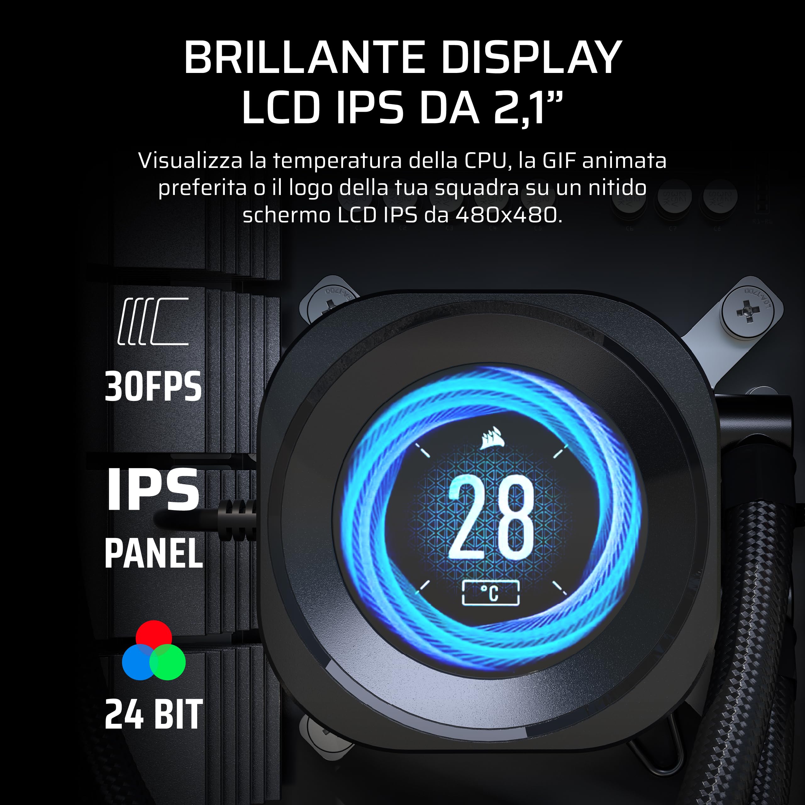 CORSAIR NAUTILUS 360 RS LCD Dissipatore a Liquido per CPU – Schermo LCD IPS da 2,1", AIO da 360 mm, Bassa rumorosità, Daisy-Chain, Intel LGA 1851/1700, AMD AM5/AM4 – 3 ventole RS120 incluse – Nero
