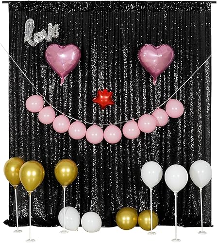 Miniatura 2 de Poise3EHome Telón de fondo de lentejuelas negras, cortina de fondo de lentejuelas de 8 x 10 pies para decoración de fiestas