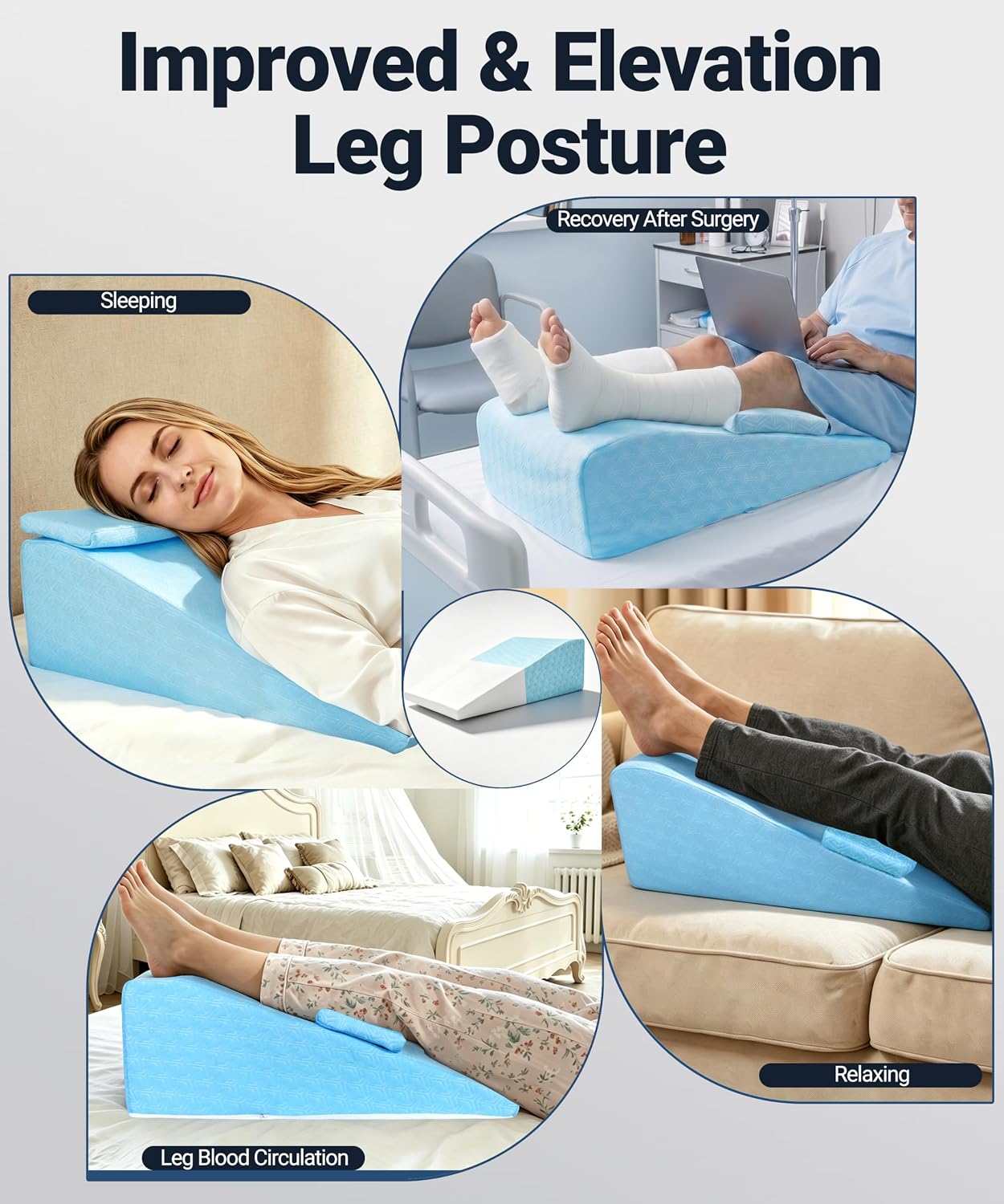 Knee Surgery Pillow Straight Leg for ACL Surgery, Ankle Injury, Swelling & Blood Circulation, Full Knee Replacement Wedge Pillow, High Density Foam Wedge for Elevating Double Leg with Removable Cover