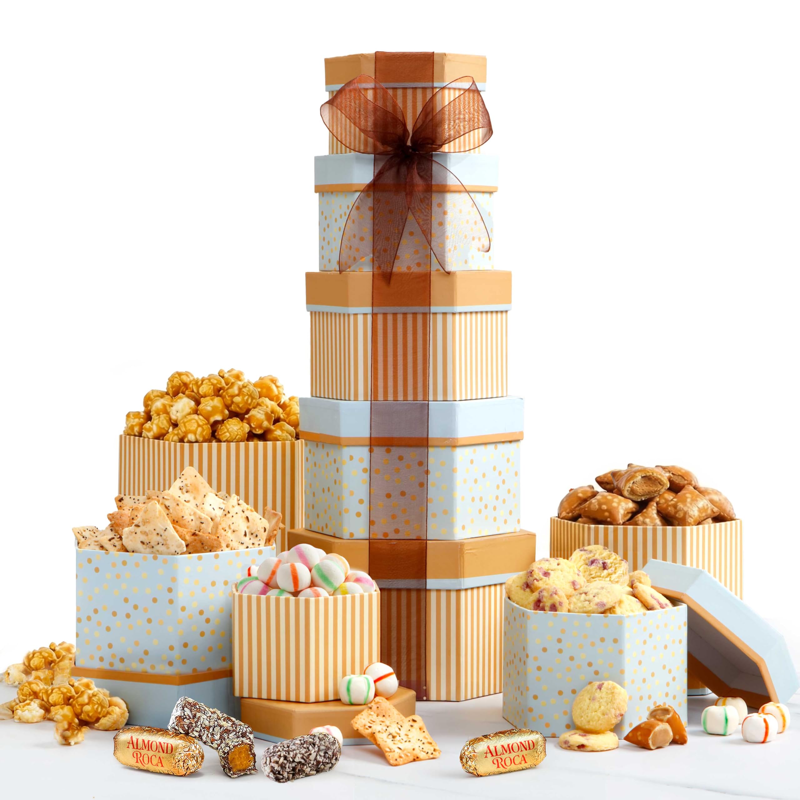 Broadway Basketeers 5 scatole gourmet cibo regalo torre snack regali per donne, uomini, famiglie, college – consegna per vacanze, apprezzamento, ringraziamento, congratulazioni, aziende, buon