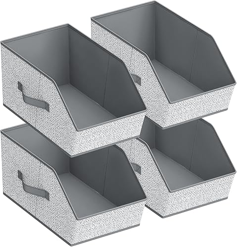 Miniatura 10 de Cestas de almacenamiento de tela para armario - Juego de 6 contenedores cuadrados con asas duales para ropa, toallas, juguetes, organizadores de